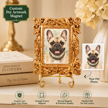 Custom Dog Vintage Photo Frame Magnet, Personalized Pet Portrait Fridge Magnet, Dog Lover Gift THUC99