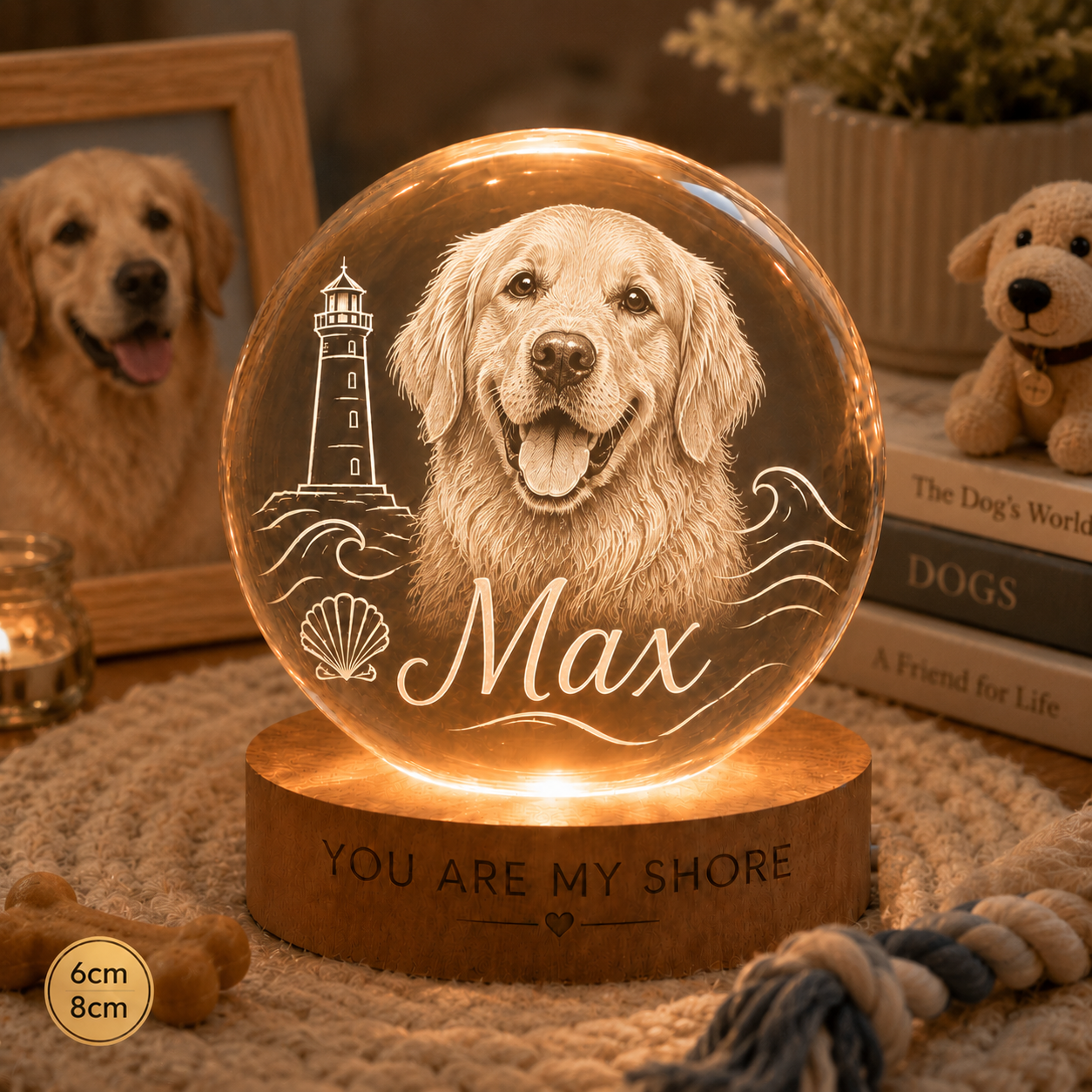 Custom Dog Crystal Lamp, Personalized Pet Photo Night Light, Memorial Dog Remembrance Gift THUC99