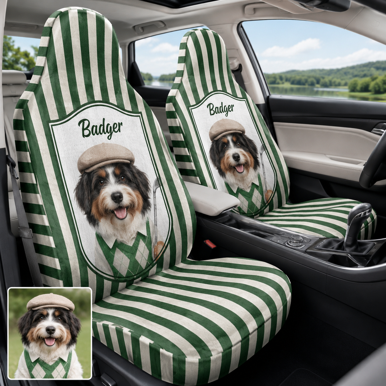 Custom Photo Dog Car Seat Cover, Personalized Pet Face Seat Protector, Dog Lover Auto Gift THUC99