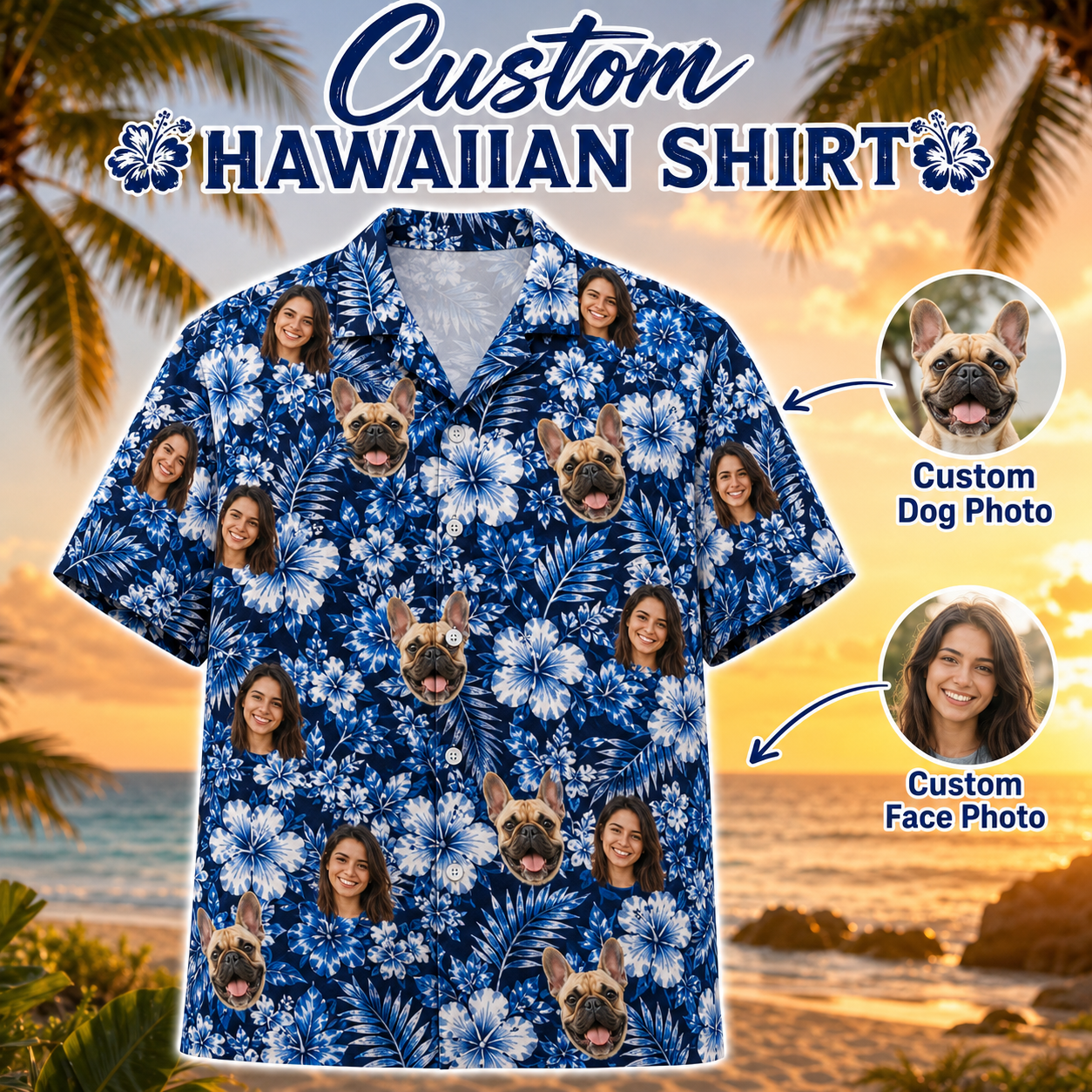 Custom Pet Face Tropical Shirt, Personalized Dog Hawaiian Shirt, Beach Holiday Gift THUC99