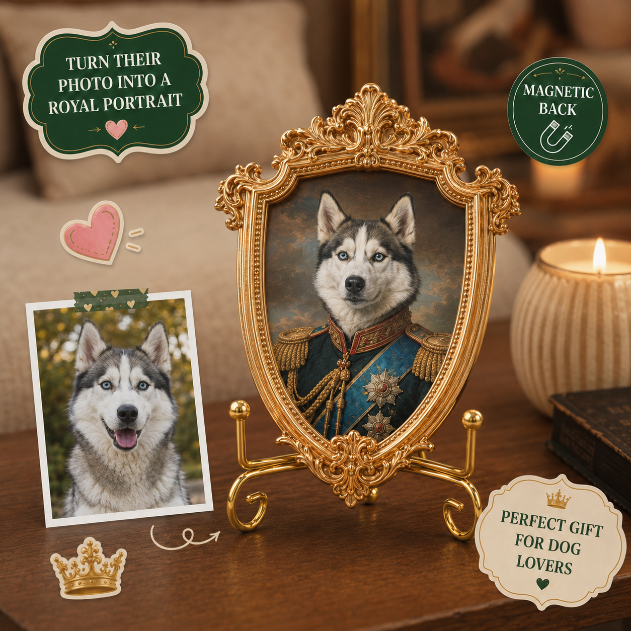 Custom Dog Photo Magnet, Vintage Frame Refrigerator Decor, Personalized Dog Lover Gift THUC99