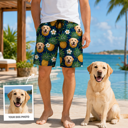 Personalized Dog Photo Beach Trunks Custom Pet Face Summer Swim Shorts THUC99