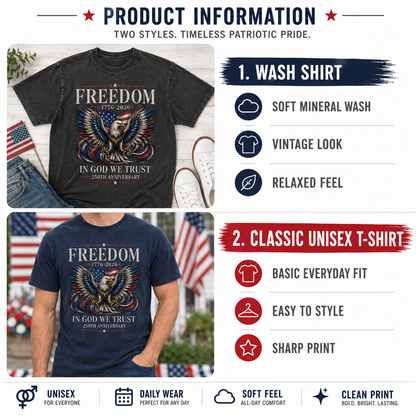 Patriotic Freedom T-Shirt, America 250 Years Since 1776 Tee THUC99