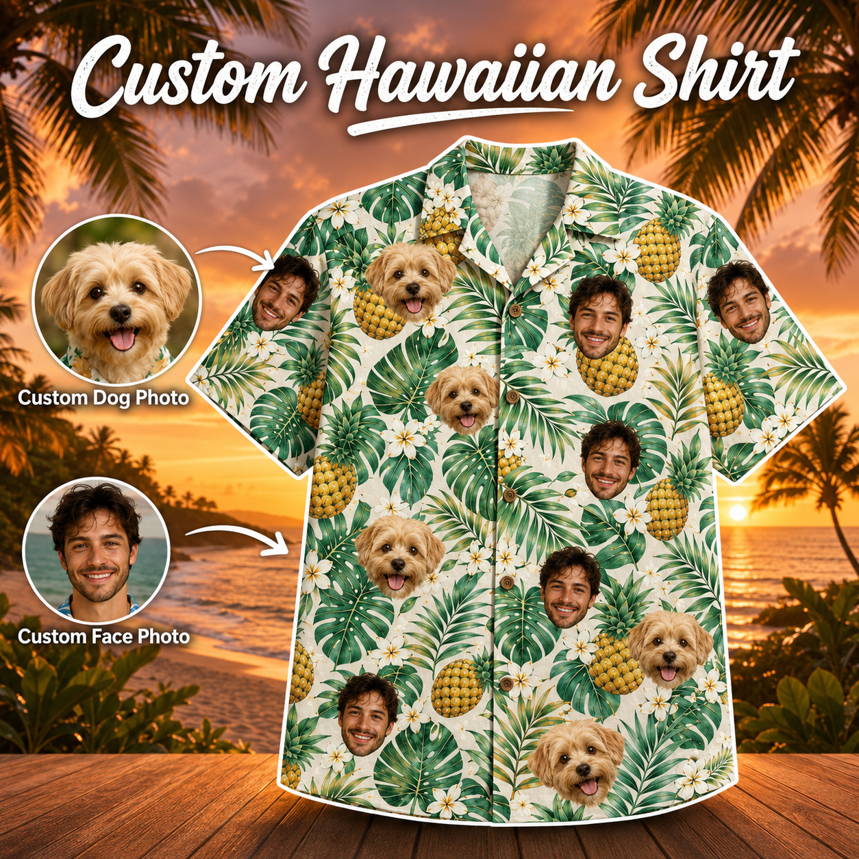 Personalized Dog Hawaiian Shirt, Custom Pet Photo Beach Shirt, Tropical Dog Lover Gift THUC99