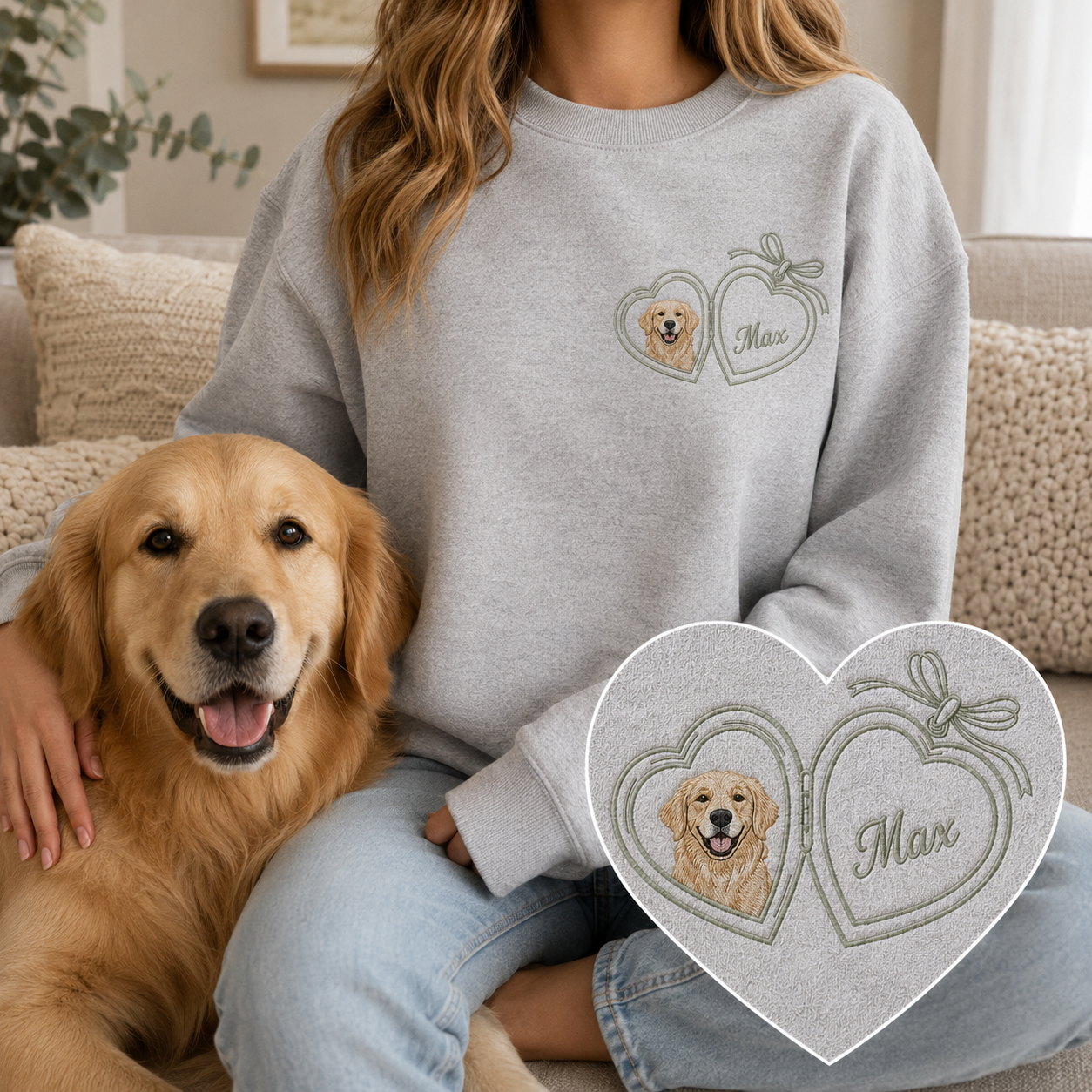 Personalized Dog Face Crewneck, Custom Pet Photo Embroidered Sweatshirt THUC99