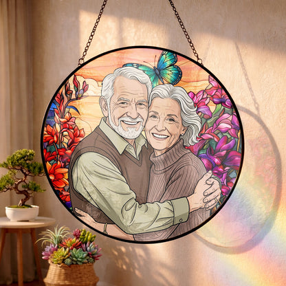 Custom Photo Grandma & Grandpa Glass Suncatcher – Custom Portrait Window Decor, Mom Gift THUC99