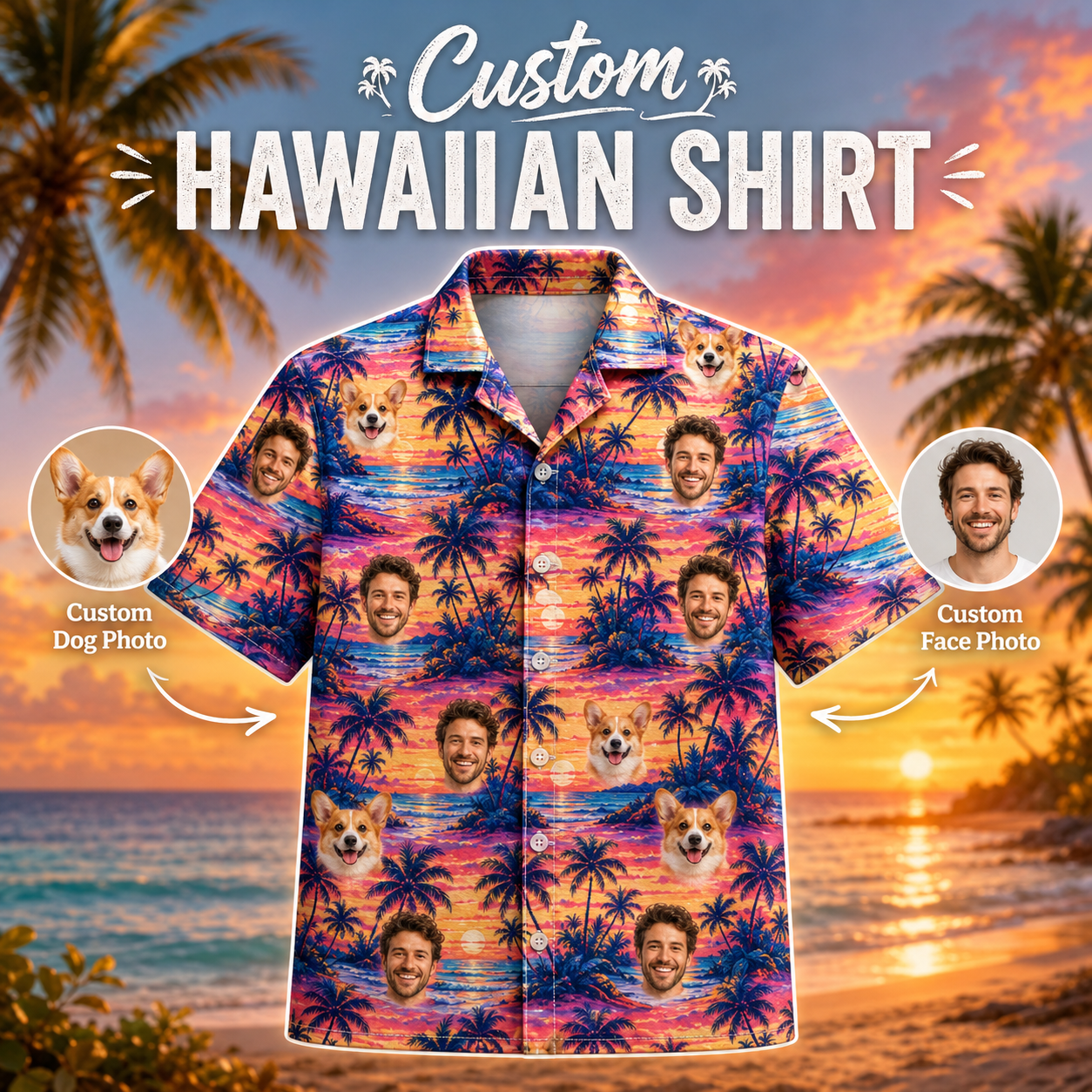 Personalized Dog Face Hawaiian Shirt, Custom Pet Vacation Shirt, Tropical Summer Gift THUC99