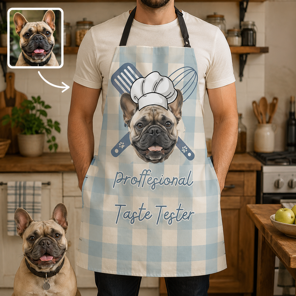 Personalized Dog Apron with Custom Dog Photo, 100% Poly Oxford Kitchen Apron for Dog Mom and Pet Parents THUC99