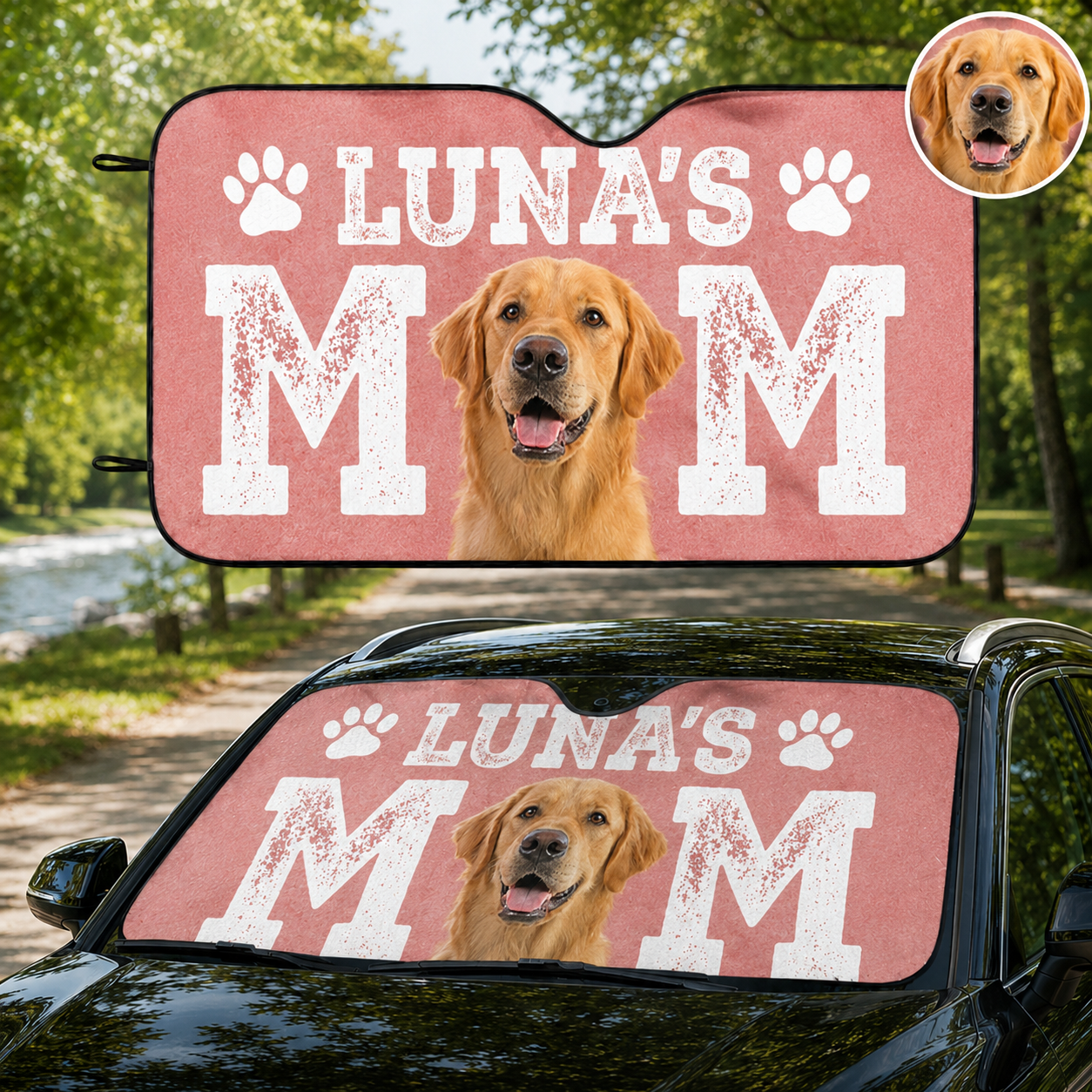 Custom Photo Dog Auto Sunshade, Personalized Pet Car Window Shade Cover THUC99