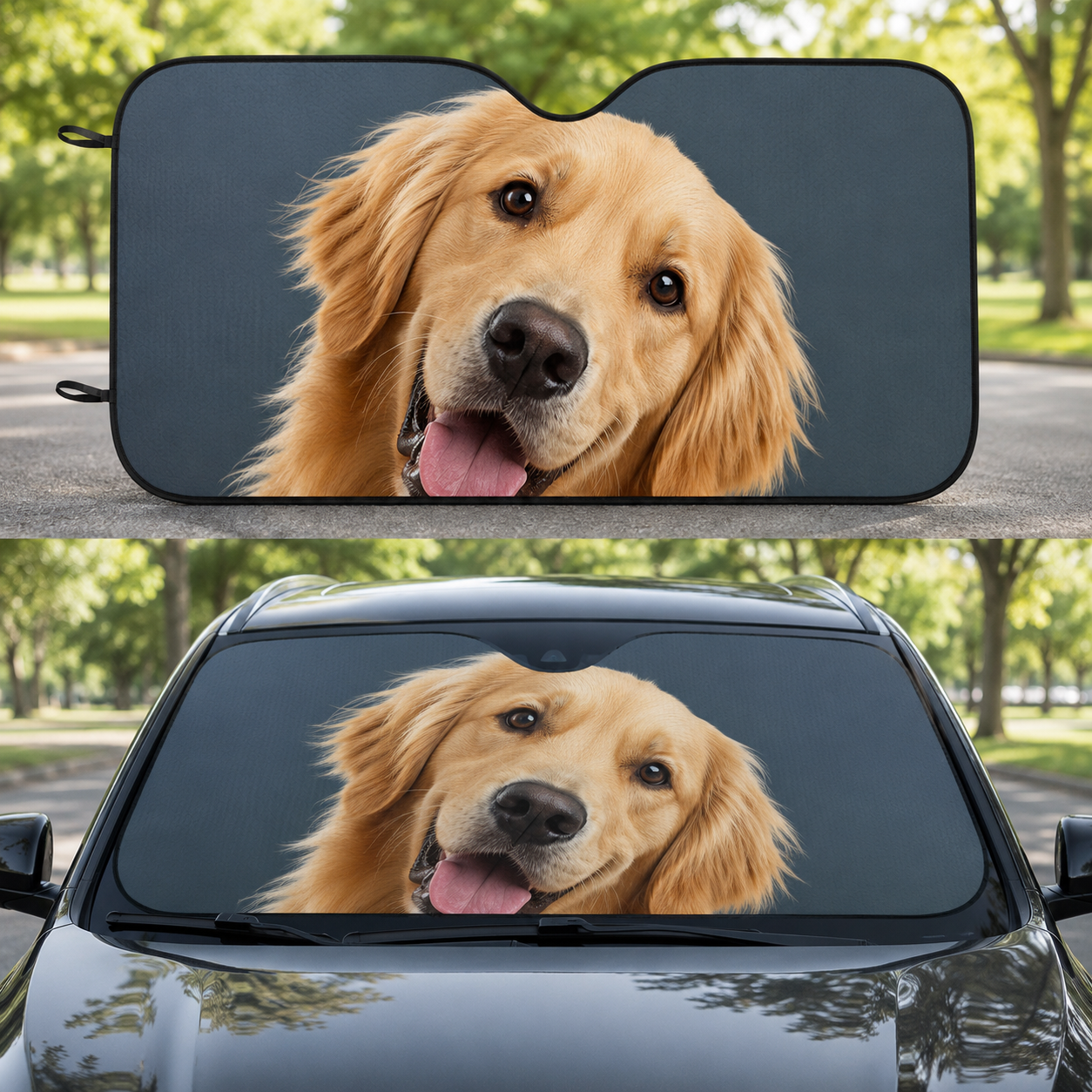 Custom Pet Auto Sun Shade, Personalized Dog Windshield Cover, Photo Car Sunshade Gift for Pet Parents THUC99
