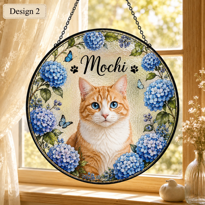 Custom Photo Cat Glass Suncatcher Decor – Personalized Pet Portrait Memorial Gift THUC99