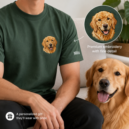Custom Dog Face Embroidered T-Shirt, Personalized Pet Memorial Shirt, Dog Lover Gift THUC99