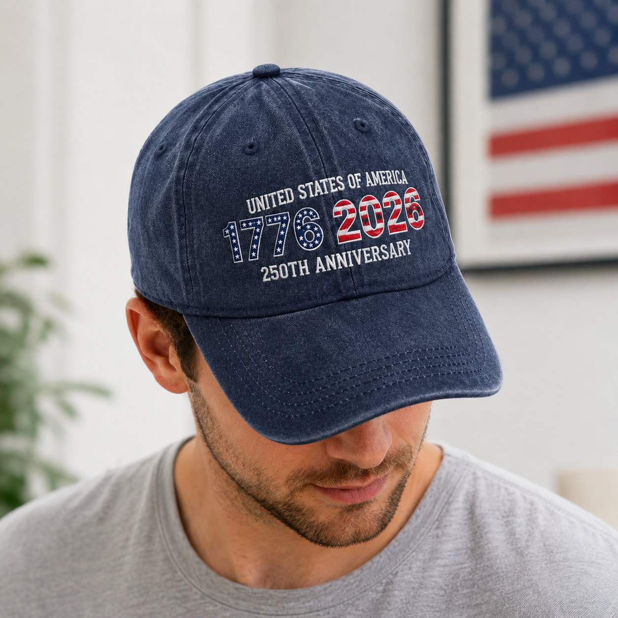 USA 250th Years Embroidered Hat American History Celebration Vintage Cap THUC99