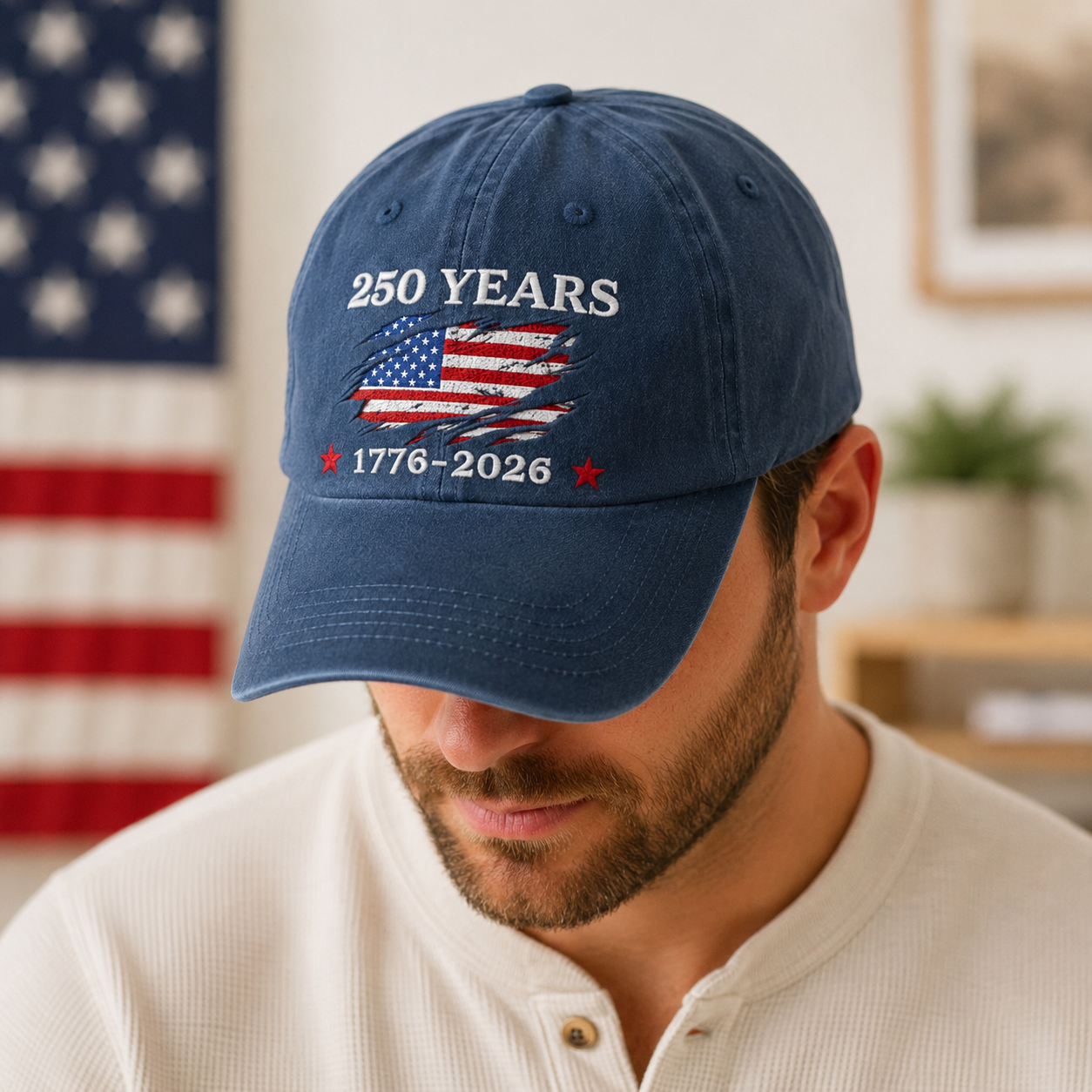 American Pride USA 250 Years Embroidered Distressed Dad Hat Independence Day Cap THUC99