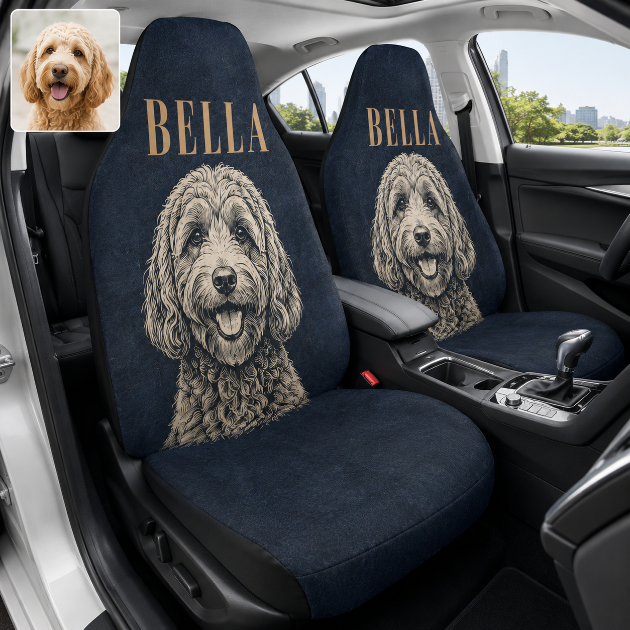 Custom Dog Portrait Car Seat Cover, Personalized Pet Photo Seat Protector, Cute Dog Lover Gift THUC99