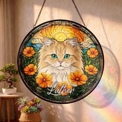 Custom Photo Cat Memorial Suncatcher – Personalized Pet Portrait Window Decor (THUC99)