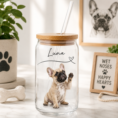 Custom Dog Mom Glass Tumbler – Personalized 16oz Cup with Lid & Straw THUC99