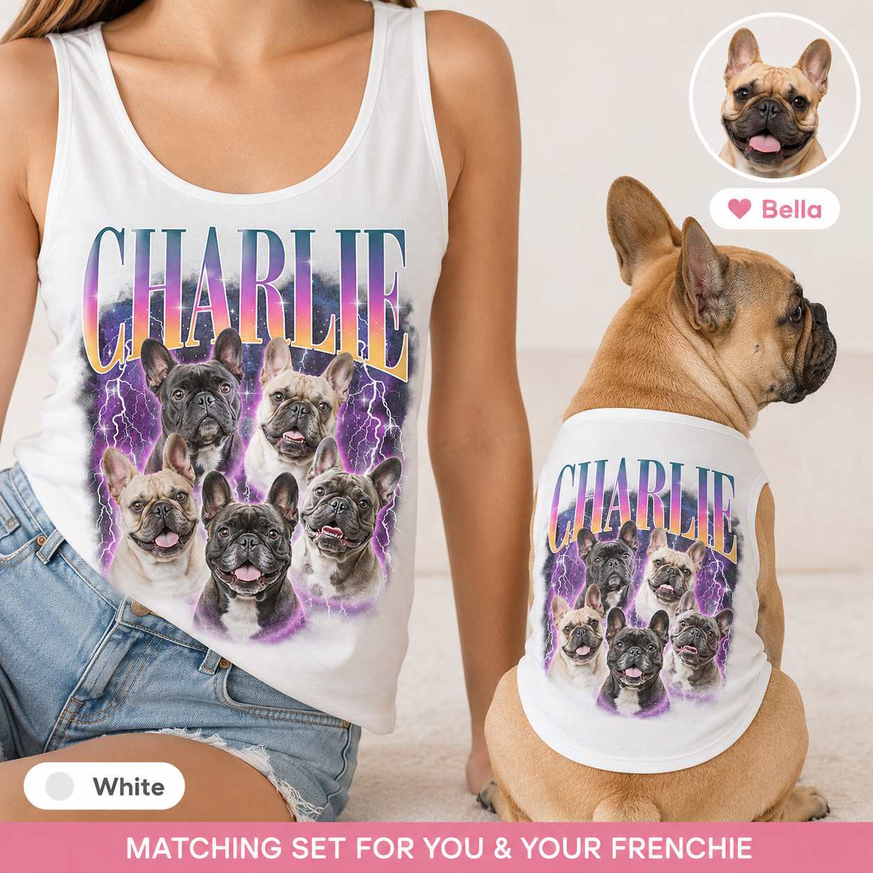 Personalized Matching Women’s and Dog Tank Tops, Custom Pet Photo Outfit Set THUC99