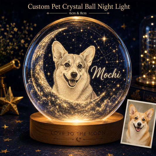 Custom Dog Photo Crystal Lamp, Personalized Pet Moon Crystal Ball Night Light, Dog Memorial Gift THUC99