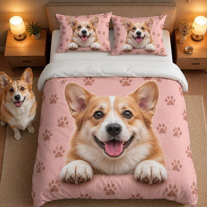 Personalized Dog Bedding Set, Custom Pet Photo Sheet Set With Pillowcases THUC99