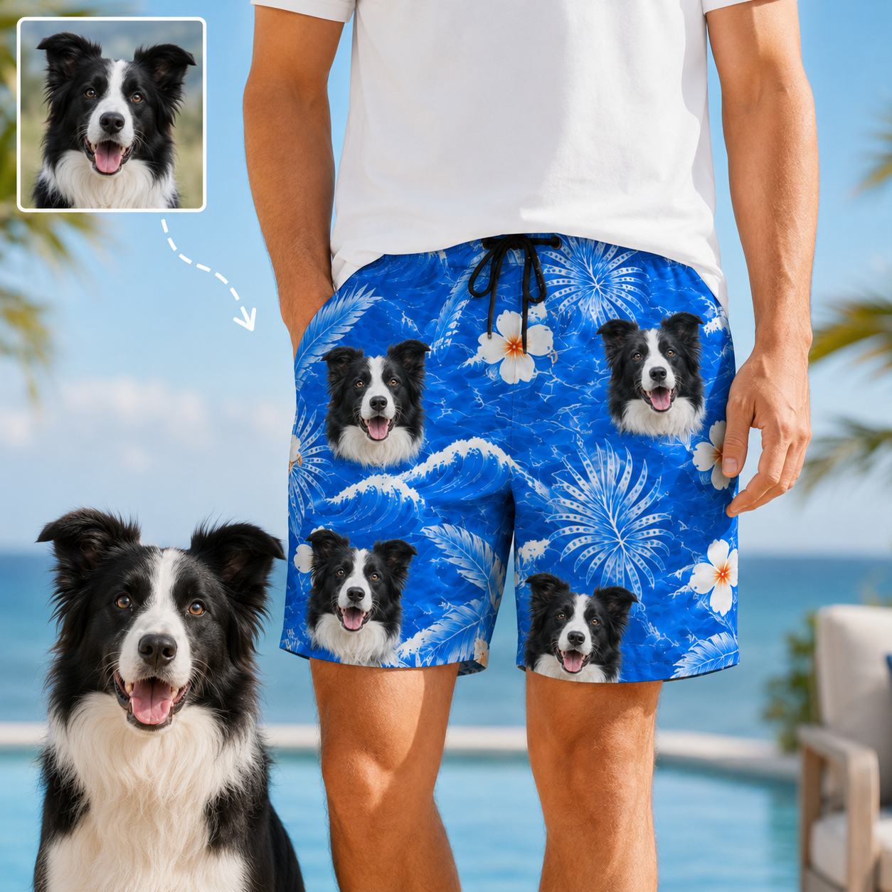 Personalized Dog Face Summer Shorts Custom Photo Beachwear for Vacation THUC99