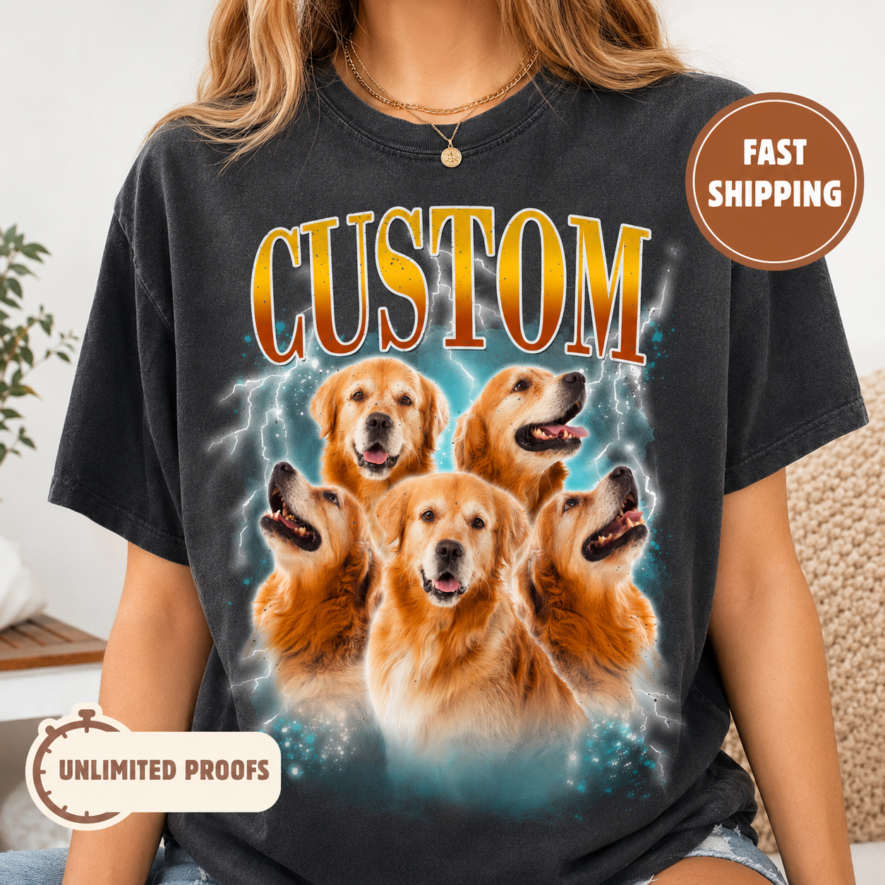 Custom Pet Photo Bootleg Unisex Wash T-Shirt, Personalized Dog Mom Gift | Gift For Pet Lovers THUC99