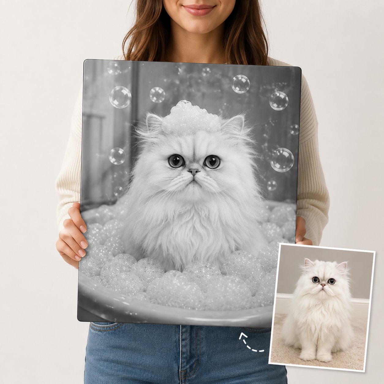 Personalized Cat Portrait Wall Decor – Custom Pet Photo Metal Print Gift For Cat Mom THUC99