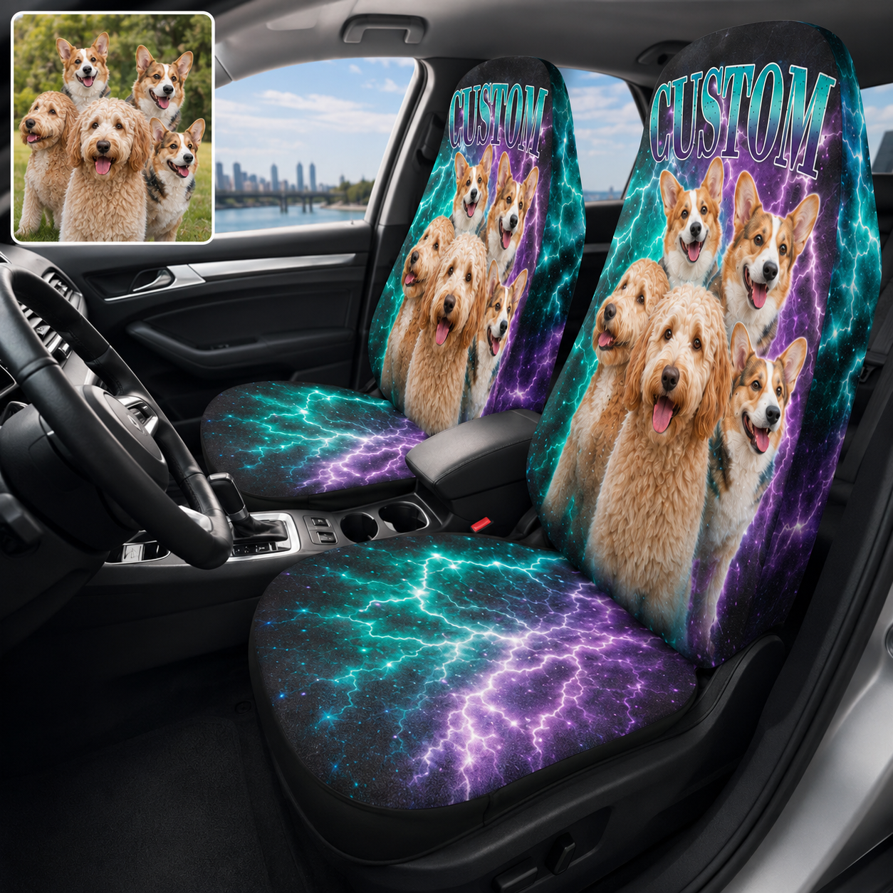 Personalized Dog Face Car Seat Cover, Custom Pet Photo Auto Seat Protector, Dog Dad Gift THUC99