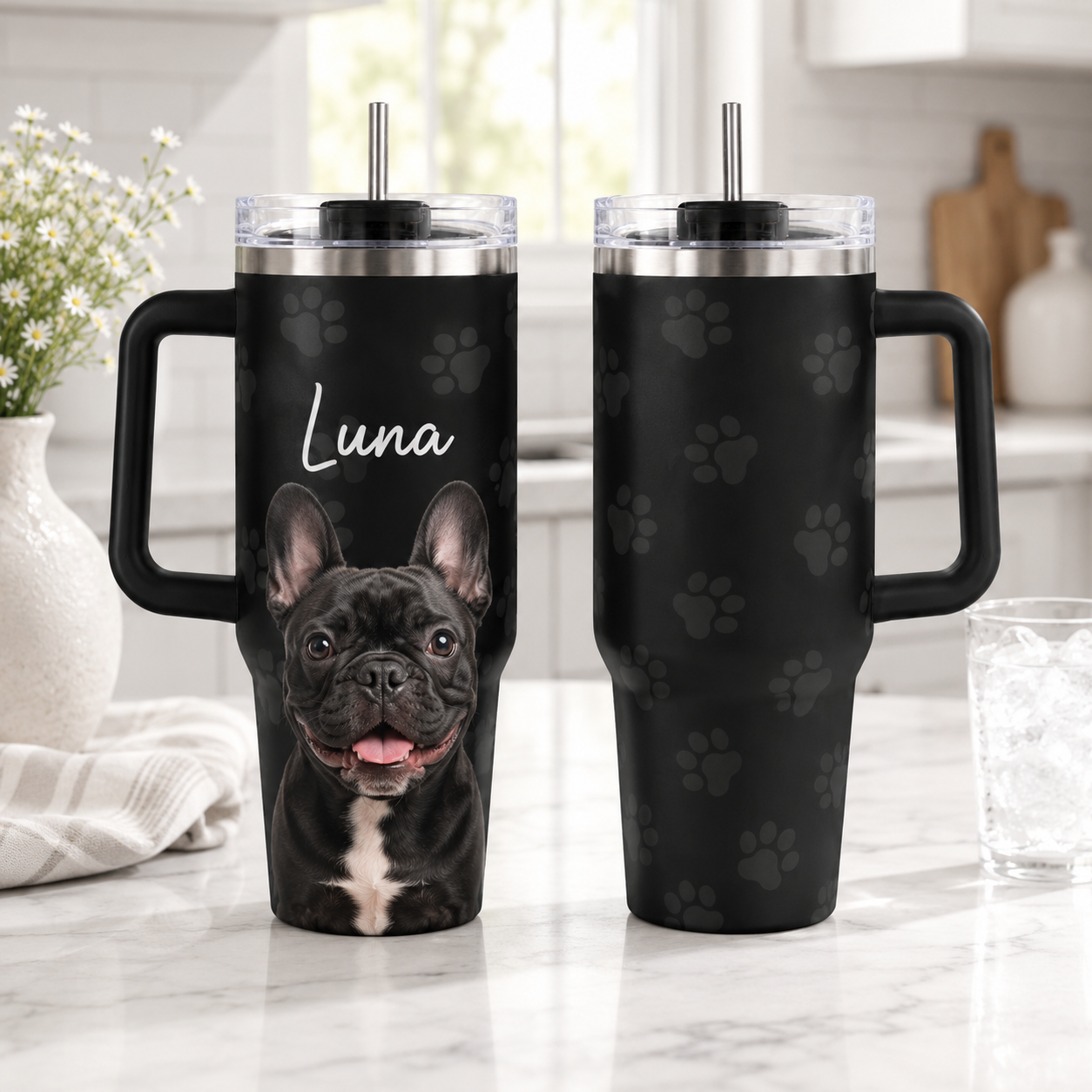 Custom Dog Photo Tumbler 40oz – Unique Personalized Gift for Pet Owners and Animal Lovers THUC99