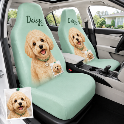 Personalized Pet Portrait Car Seat Cover, Custom Dog Face Seat Protector, Dog Dad Gift THUC99
