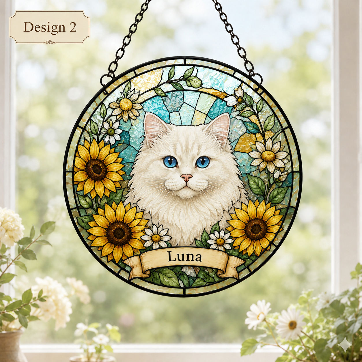 Custom Photo Cat Memorial Glass Suncatcher Gift – Personalized Sympathy Window Hanging THUC99