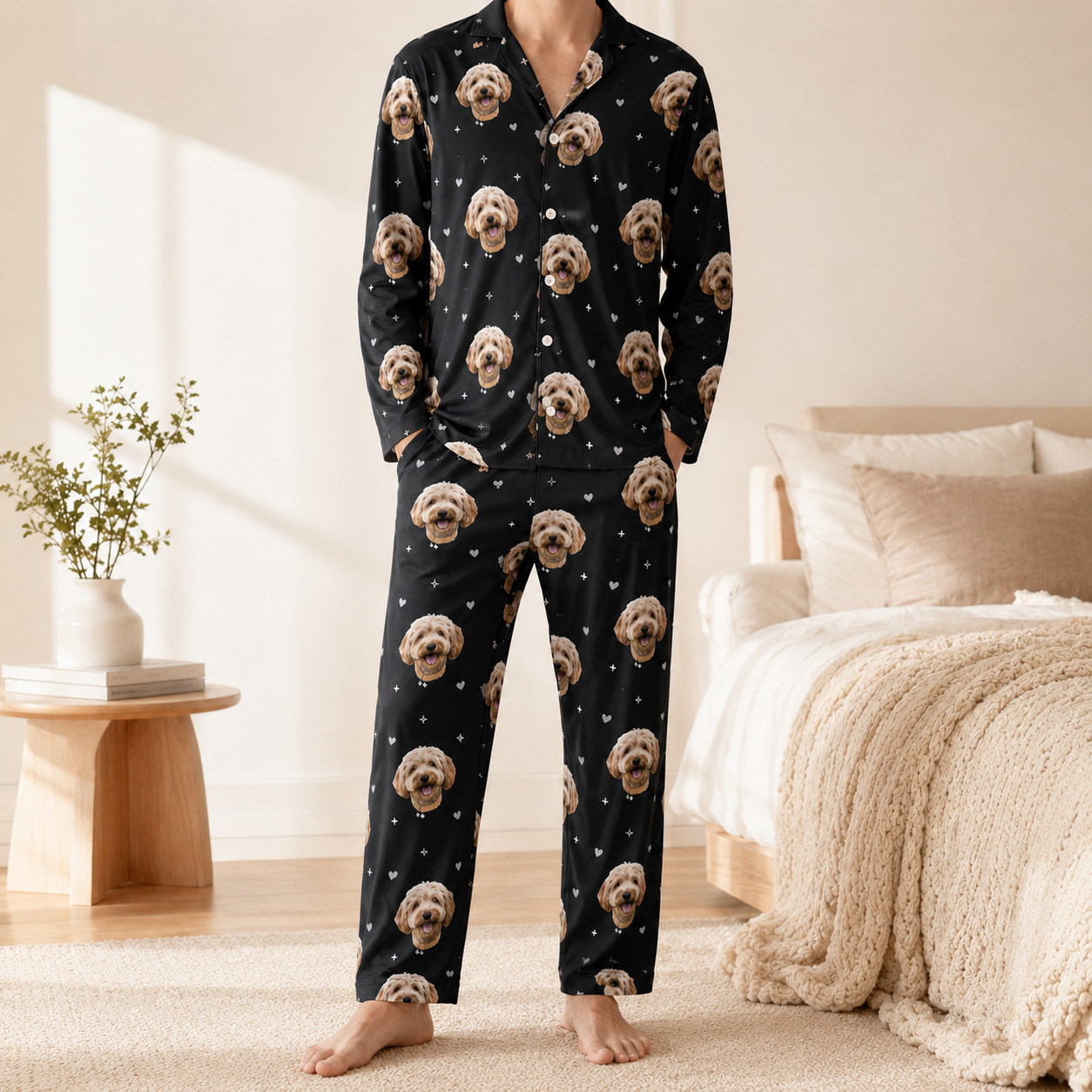Personalized Dog Face Pajamas Set for Dog Mom and Dog Dad, Custom Pet Photo Sleepwear THUC99