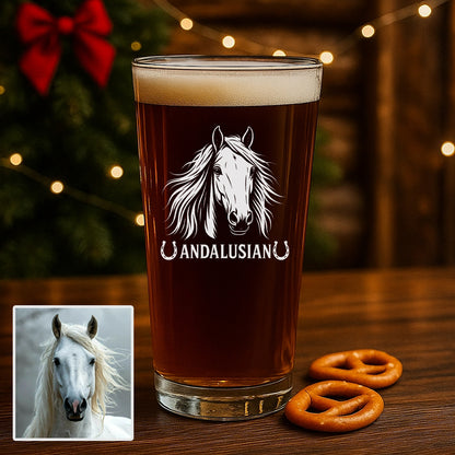 Custom Photo Horse Pint Glass – Unique Gift for Equestrians and Horse Owners THUC99H02