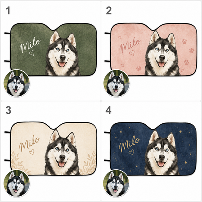 Custom Dog Dad Windshield Sun Shade, Personalized Pet Car Sun Cover, Photo Auto Sunshade Gift THUC99