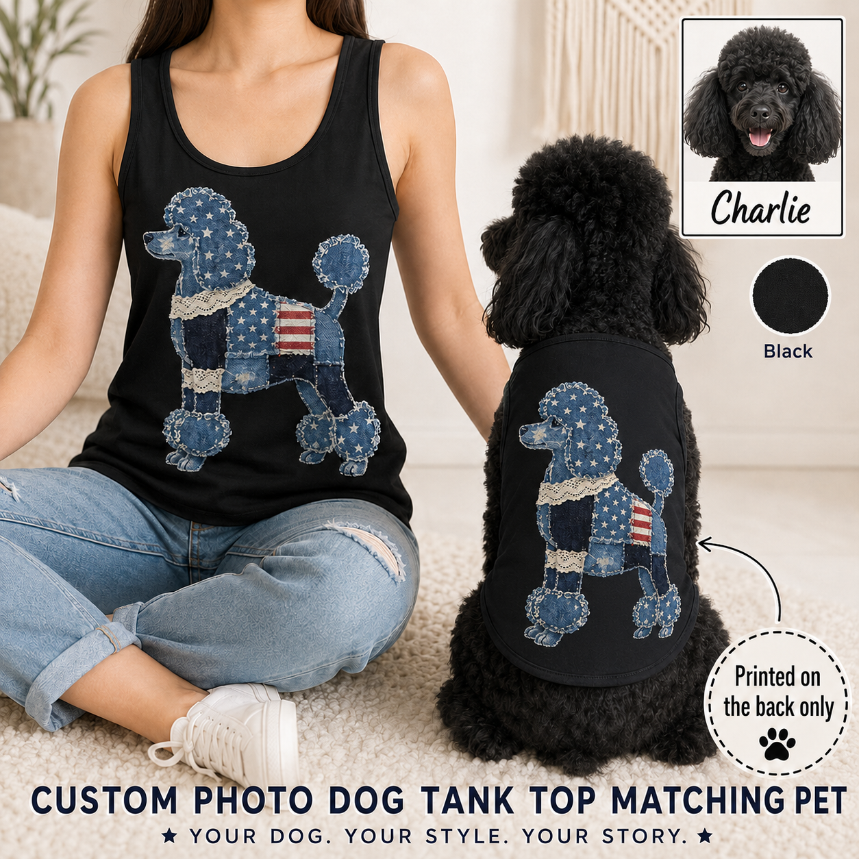 Custom Pet Photo Tank Top Set, Matching Owner and Dog Gift Outfit Gift For Women THUC99