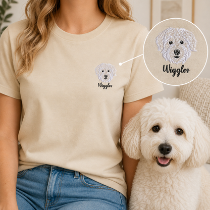 Custom Photo Dog Embroidery Shirt, Personalized Pet Lover T-Shirt, Dog Owner Gift THUC99
