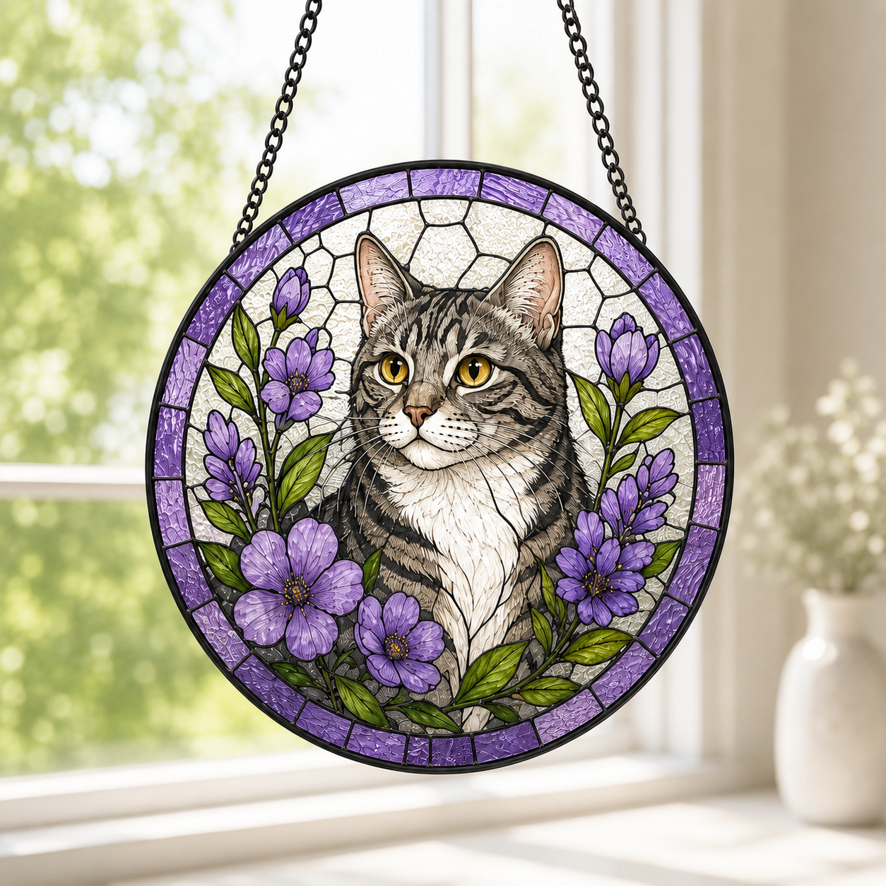 Custom Photo Pet Cat Glass Suncatcher – Personalized Cat Lover Gift | Memorial Window Hanging THUC99