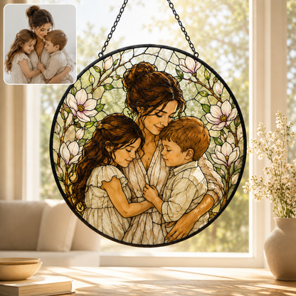 Personalized Mom & Grandma Portrait Glass Suncatcher, Custom Family Photo Window Hanging Decor THUC99