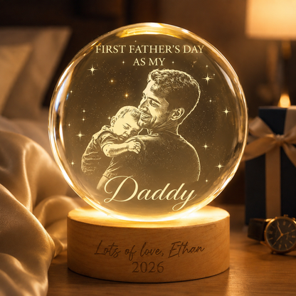 Custom Dad Photo Crystal Ball Light, Personalized First Father's Night Light Gift For Dad THUC99
