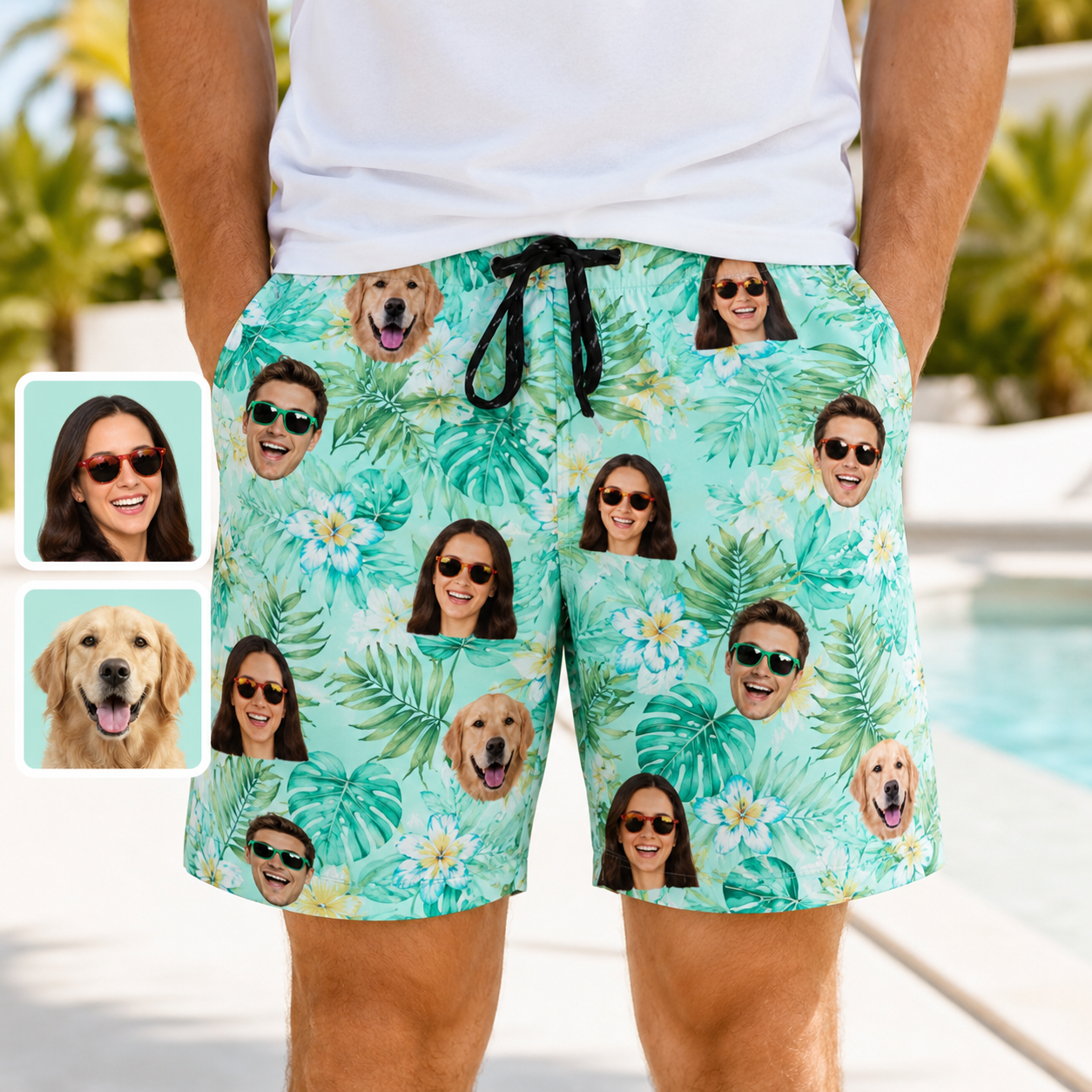 Personalized Pet Face Beach Shorts Custom Dog Photo Swim Trunks for Summer THUC99
