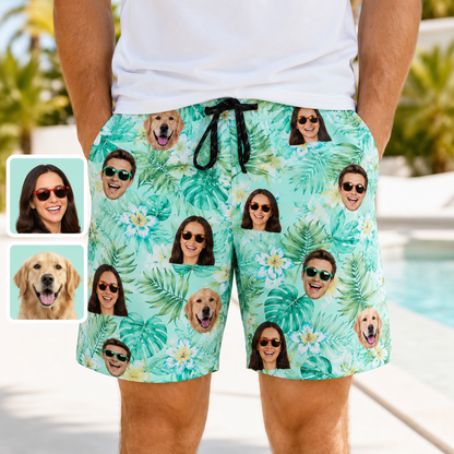 Personalized Pet Face Beach Shorts Custom Dog Photo Swim Trunks for Summer THUC99