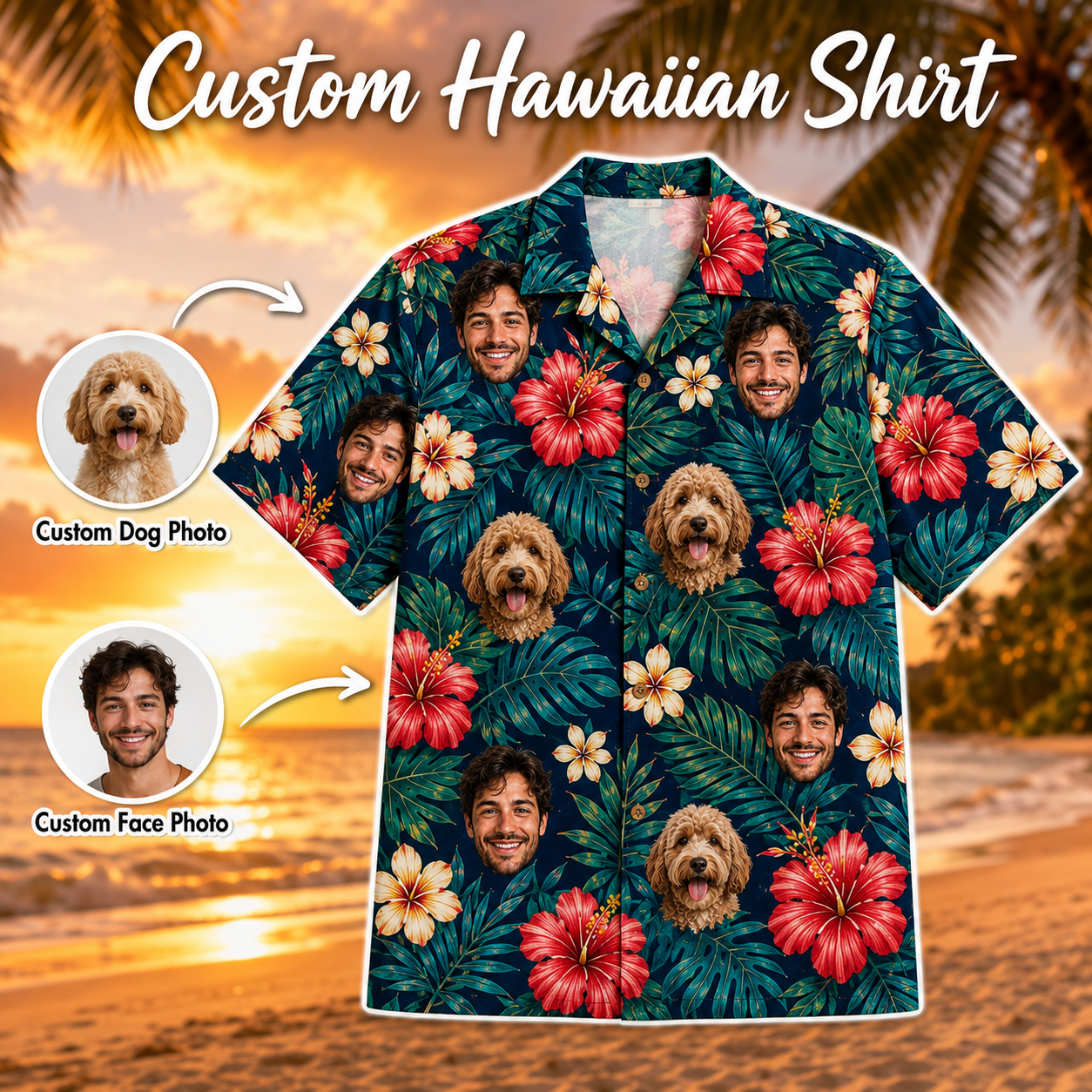 Custom Photo Dog Hawaiian Shirt, Personalized Pet Aloha Shirt, Dog Lover Vacation Gift THUC99