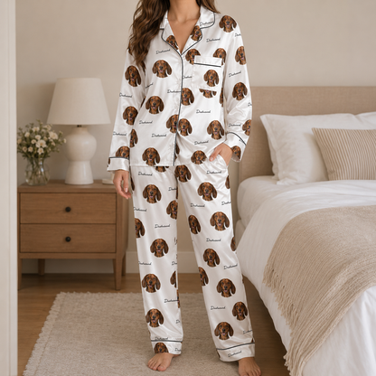 Personalized Dog Face Satin Pajama Set Custom Pet Photo Nightwear for Women THUC99