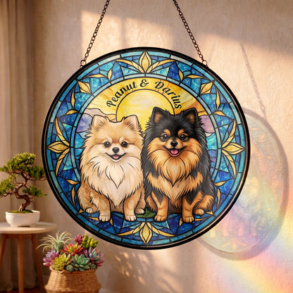 Custom Photo Dog Stained Glass Suncatcher - Personalized Pet Portrait Gift for Dog Mom, Dog Dad THUC99