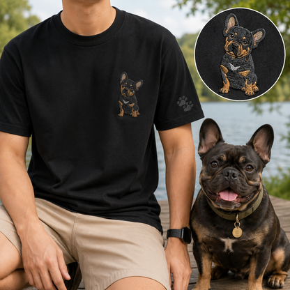 Custom Dog Mom Embroidered T-Shirt, Personalized Pet Portrait Tee, Dog Photo Shirt THUC99