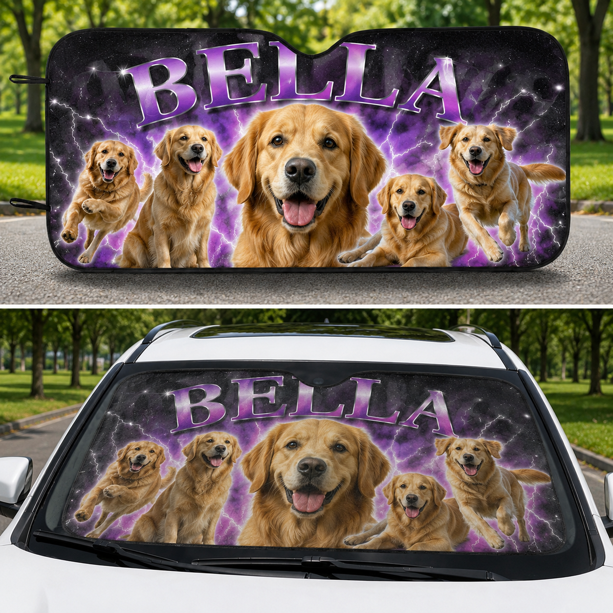 Personalized Dog Auto Windshield Cover, Custom Pet Photo Car Sunshade, Foldable Sun Protection Shade THUC99