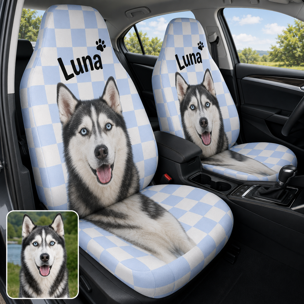 Personalized Dog Portrait Seat Cover, Custom Pet Face Car Cover, Gift For Dog Mom Dad THUC99