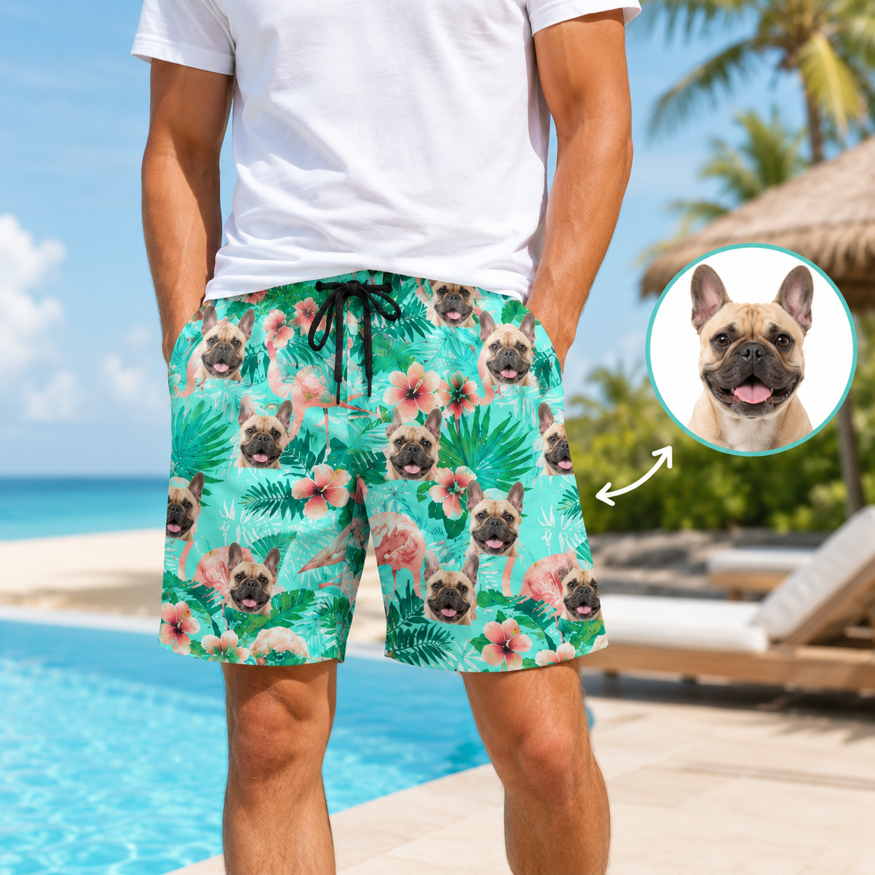 Personalized Dog Photo Beach Shorts Custom All Over Print Summer Swim Trunks THUC99