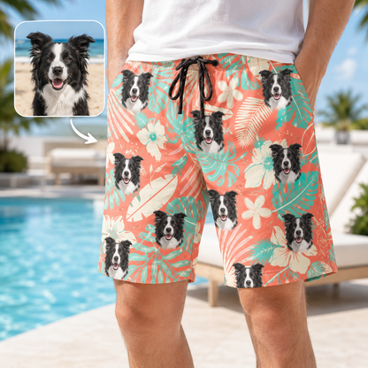 Custom Dog Face Casual Beach Shorts Personalized All Over Print Swim Trunks THUC99