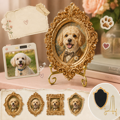 Personalized Dog Fridge Magnet, Custom Pet Portrait Gold Frame Magnet, Home Decor Gift THUC99